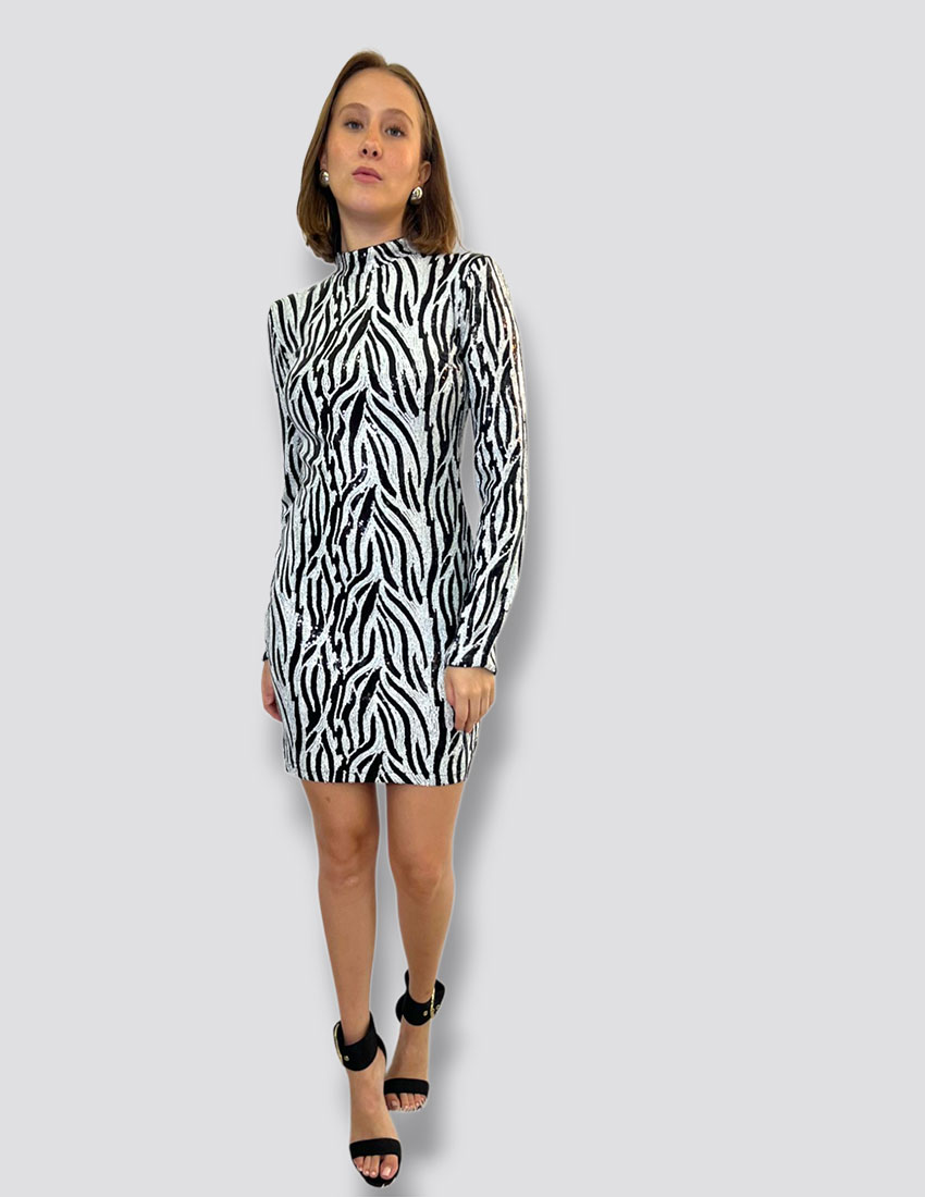 Vestido animal print zebra lentejuelas