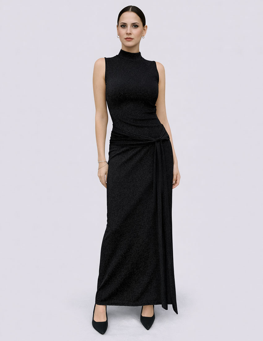 VESTIDO LARGO BRILLOS EN TELA