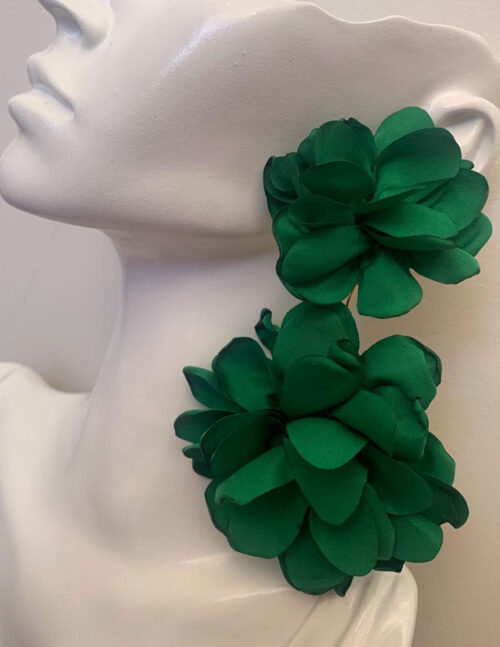 Maxi aretes flor de tela, color verde bosque