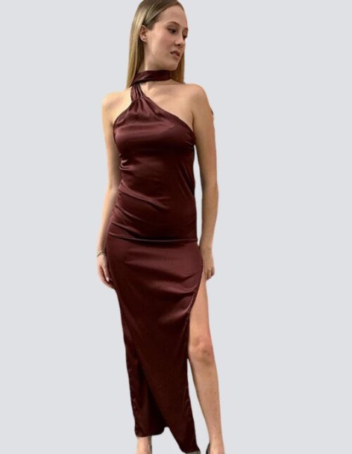VESTIDO SATIN COLOR TABACO