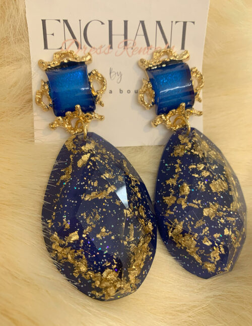 Aretes colgantes, resina azul celeste con dorado