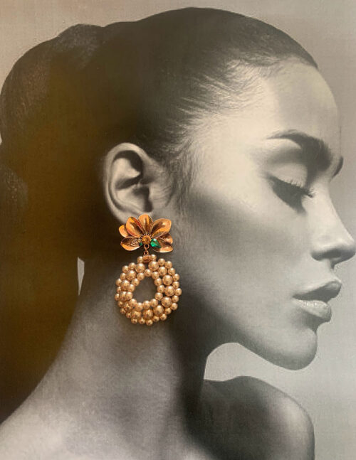Aretes colgantes de flores y perlas sintéticas, alta gama