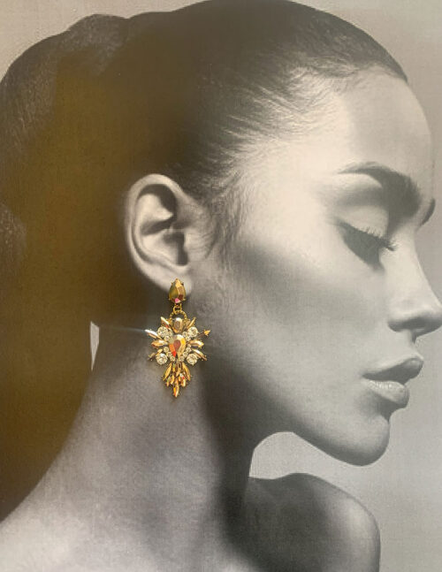 Aretes colgantes imitación diamantes en color cobre, alta gama