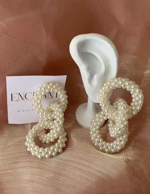Maxi aretes aro de perlas triple sobredimensionado
