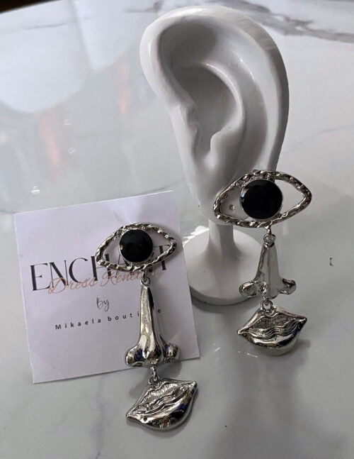 Aretes diseño ojos y boca, plateados dupe schiaparelli