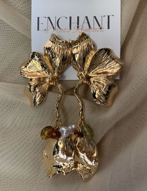 Aretes colgantes flores, dorados