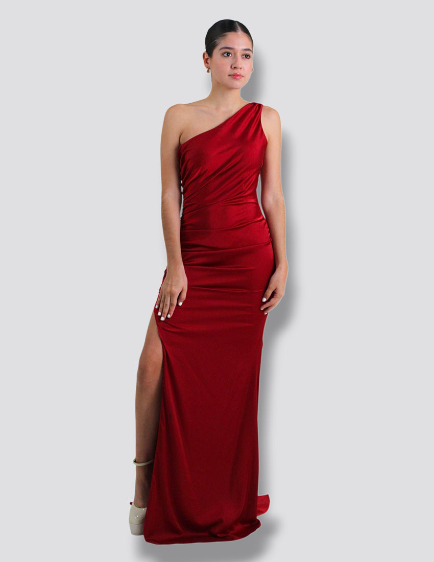 Vestido en gasa, multiposicion, color burgundy