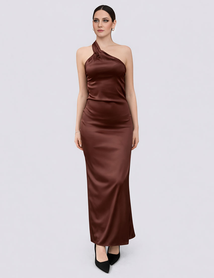 Vestido satinado en color tabaco