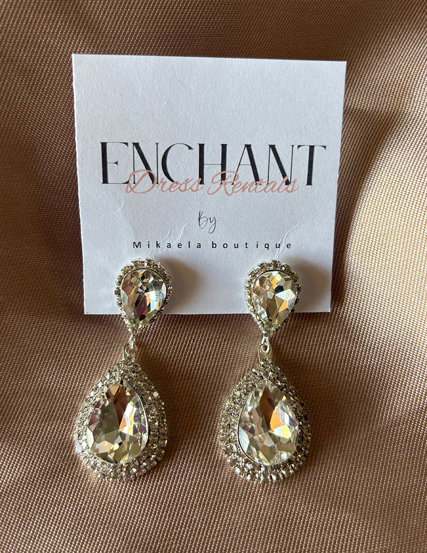 Aretes diseño vintage frances, cristal corte gota de agua color champagne