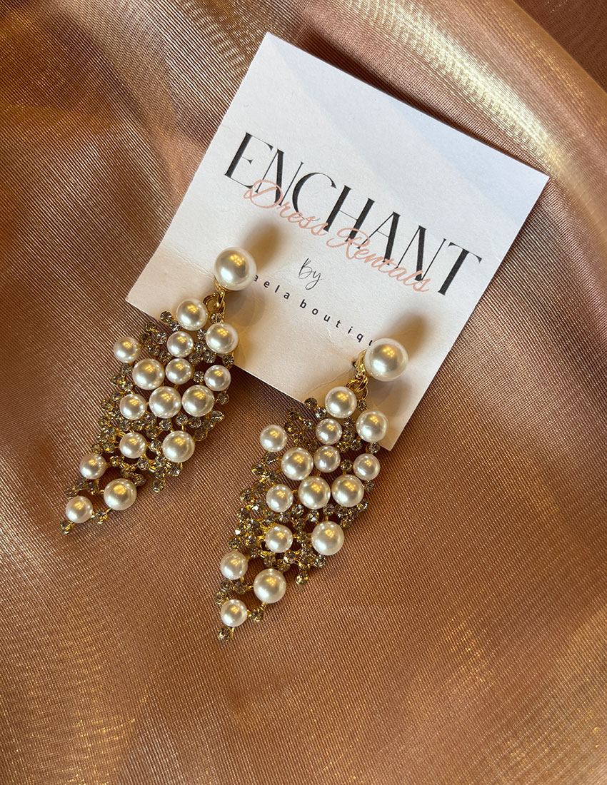 Aretes colgantes diseño gota con imitacion perlas y cristales
