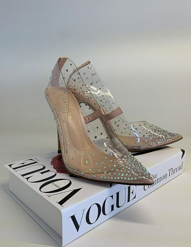 Stiletto, transparente con aplicaciones de cristal